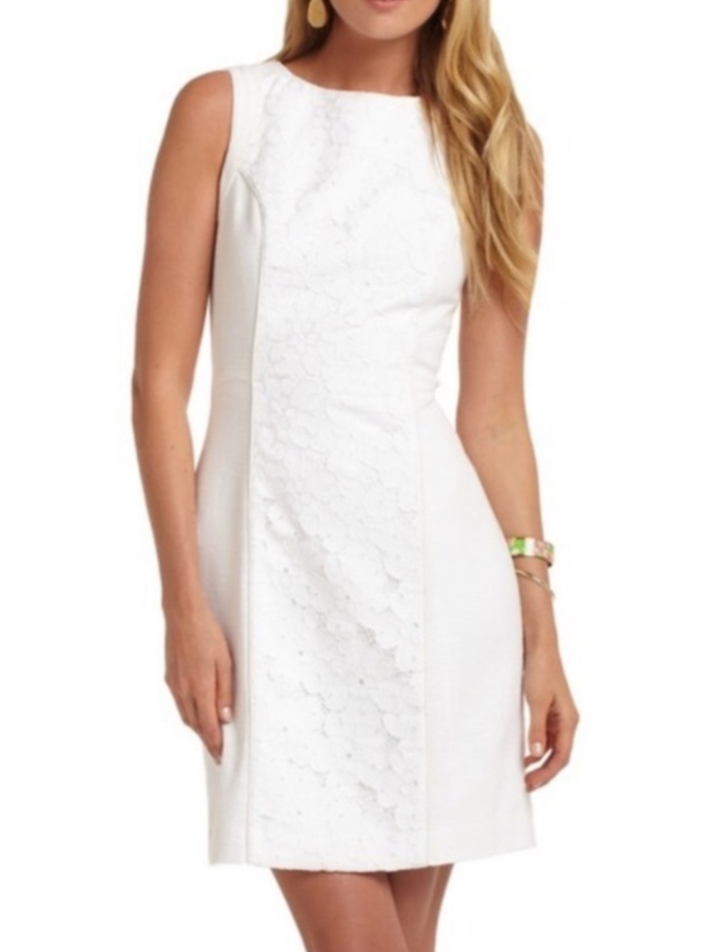 Lilly Pulitzer Idola Resort Sleeveless White Lace-Panel Sheath Dress Size 6